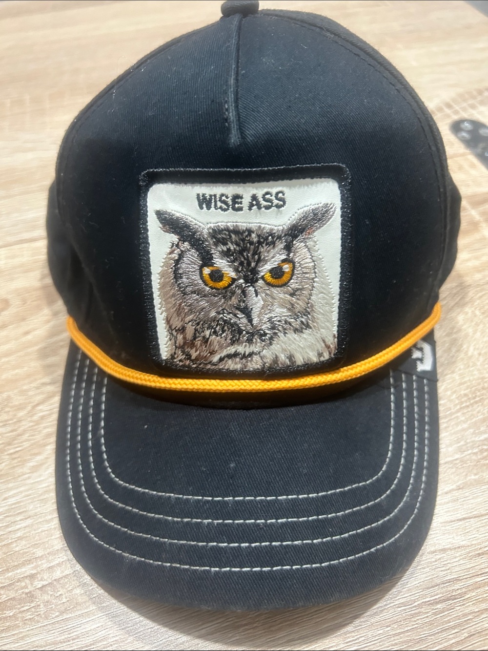 Goorin Bros Black Owl Patch Cap with Orange Trim